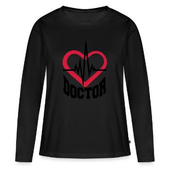 doctor herz Stethoskop abhoeren herzschlag puls ve - Frauen Premium Bio Langarmshirt - Schwarz - Vorne - Julia (174cm)