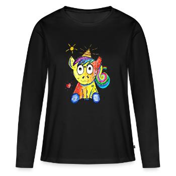 Licorne heureuse - T-shirt manches longues Premium bio Femme - noir - Devant - Julia (174cm)