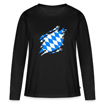 Drapeau bavarois d’occasion Look Drapeau bavarois Vintage - T-shirt manches longues Premium bio Femme - noir - Devant - Julia (174cm)