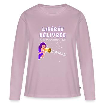 Je Ne Travaillerai Plus Jamais - T-shirt manches longues Premium bio Femme - rose poudré - Devant - Julia (174cm)