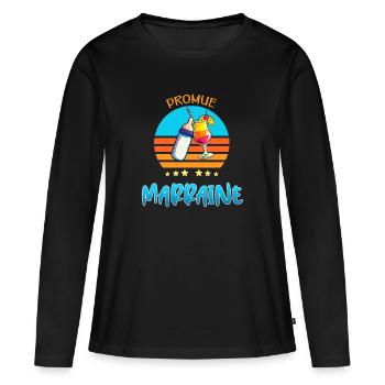 Biberon Et Cocktail Trinquer Avec Futur Marraine - T-shirt manches longues Premium bio Femme - noir - Devant - Julia (174cm)