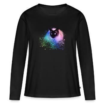 Chat siamois,Coloré,Graffit,iPainting Art,Cat,Vert - T-shirt manches longues Premium bio Femme - noir - Devant - Julia (174cm)