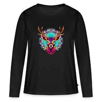 HIRSCH - Spirit Guide - Frauen Premium Bio Langarmshirt - Schwarz - Vorne - Julia (174cm)