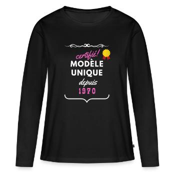 certifiée modèle unique version féminine - T-shirt manches longues Premium bio Femme - noir - Devant - Julia (174cm)