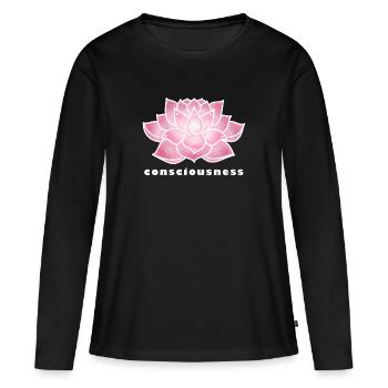 Lotus, Bewusstsein - Frauen Premium Bio Langarmshirt - Schwarz - Vorne - Julia (174cm)