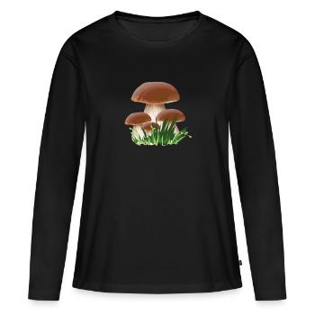 Chasseur d’éponges cèpes - T-shirt manches longues Premium bio Femme - noir - Devant - Julia (174cm)
