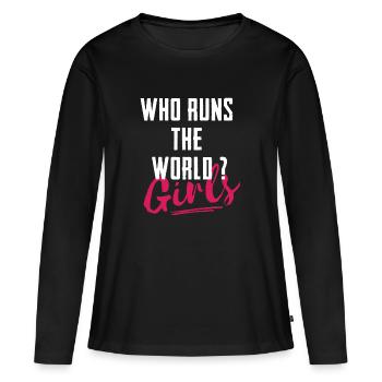 Who Runs The World ? T-shirt - T-shirt manches longues Premium bio Femme - noir - Devant - Julia (174cm)