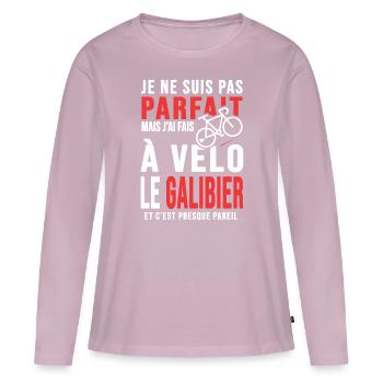 j ai fais le galibier à vélo cadeau velo cycliste - T-shirt manches longues Premium bio Femme - rose poudré - Devant - Julia (174cm)