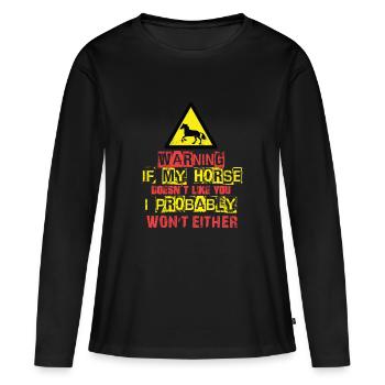 LUSTIGES PFERDE SHIRT LUSTIGER PFERDESPRUCH REITER - Frauen Premium Bio Langarmshirt - Schwarz - Vorne - Julia (174cm)
