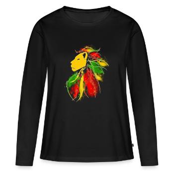 lion_rasta_dread - Frauen Premium Bio Langarmshirt - Schwarz - Vorne - Julia (174cm)