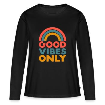 Bonnes Vibes Seulement - T-shirt manches longues Premium bio Femme - noir - Devant - Julia (174cm)