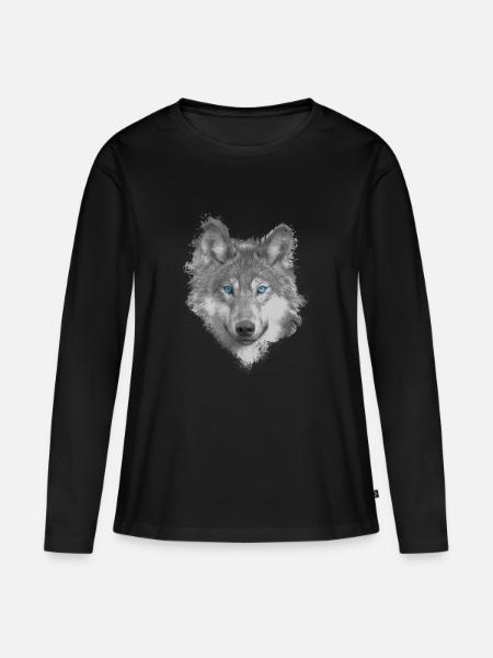 Wolf - Frauen Premium Bio Langarmshirt - Schwarz