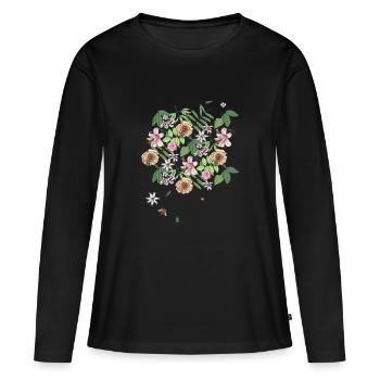 Fleurs abeilles coléoptères - T-shirt manches longues Premium bio Femme - noir - Devant - Julia (174cm)