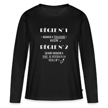 fête des mères : Règle: Maman a toujours raison - T-shirt manches longues Premium bio Femme - noir - Devant - Julia (174cm)
