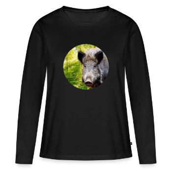 Chasse Chasseur Sanglier DEer Chasse - T-shirt manches longues Premium bio Femme - noir - Devant - Julia (174cm)