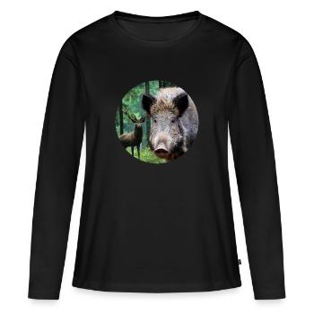 Chasse Chasseur Sanglier DEer Chasse - T-shirt manches longues Premium bio Femme - noir - Devant - Julia (174cm)