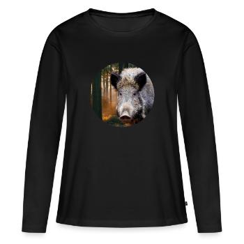 Chasse Chasseur Sanglier DEer Chasse - T-shirt manches longues Premium bio Femme - noir - Devant - Julia (174cm)