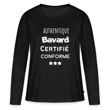 Authentique bavard certifié conforme humour - T-shirt manches longues Premium bio Femme - noir - Devant - Julia (174cm)