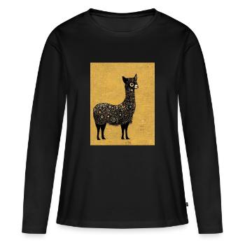 Lama Schilderij Goud - Vrouwen Premium Bio shirt met lange mouwen - zwart - Voor - Julia (174cm)