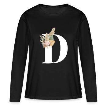 lettre D fleuris - T-shirt manches longues Premium bio Femme - noir - Devant - Julia (174cm)