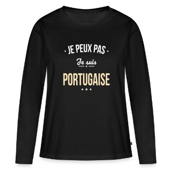Je peux pas je suis Portugaise - T-shirt manches longues Premium bio Femme - noir - Devant - Julia (174cm)