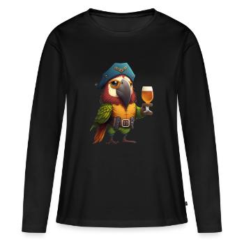 Perroquet pirate buvant une bière - T-shirt manches longues Premium bio Femme - noir - Devant - Julia (174cm)