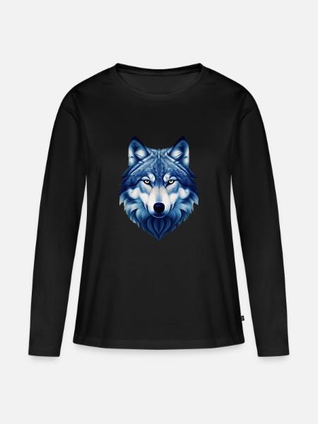 Wolf - Frauen Premium Bio Langarmshirt - Schwarz