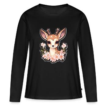 Chevreuil - T-shirt manches longues Premium bio Femme - noir - Devant - Julia (174cm)