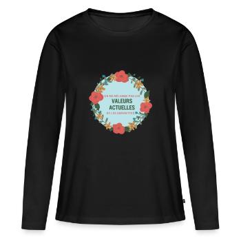 Les Valeurs actuelles et les serviettes - T-shirt manches longues Premium bio Femme - noir - Devant - Julia (174cm)