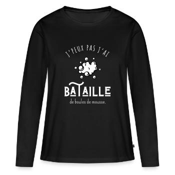 J’peux pas j’ai bataille de boules de mousse - T-shirt manches longues Premium bio Femme - noir - Devant - Julia (174cm)