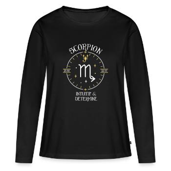 Du signe du Scorpion - Intuitif et déterminé - T-shirt manches longues Premium bio Femme - noir - Devant - Julia (174cm)