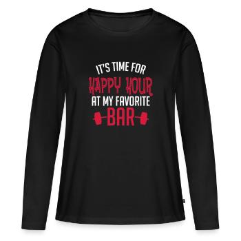 it's time for happy hour at my favorite bar B 2c - Frauen Premium Bio Langarmshirt - Schwarz - Vorne - Julia (174cm)