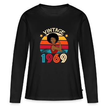 Vintage Afro Caribbean 1969 Anniversary - Women's Premium Organic Long Sleeve Shirt - black - Front - Julia (174cm)