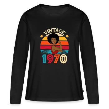 Vintage Afro Caribbean 1970 Anniversary - Women's Premium Organic Long Sleeve Shirt - black - Front - Julia (174cm)