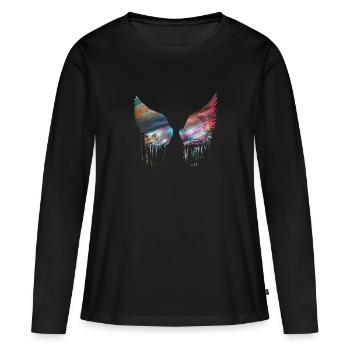 Angelwings,Ailes,Aquarelle,Ailes d’Ange,Métallique - T-shirt manches longues Premium bio Femme - noir - Devant - Julia (174cm)