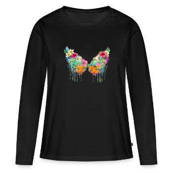 angelwings,flügel,bunt,engelsflügel,blumen - Frauen Premium Bio Langarmshirt - Schwarz - Vorne - Julia (174cm)