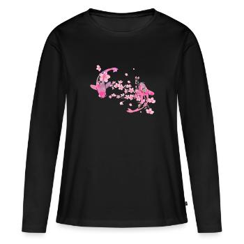Sakura, fleur de cerisier, fleurs, fleur de cerisier, carpe koï - T-shirt manches longues Premium bio Femme - noir - Devant - Julia (174cm)
