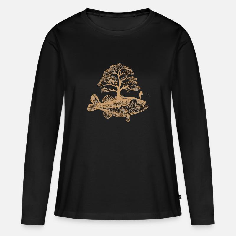 Fisch wächst Baum – Angler Design - Frauen Premium Bio Langarmshirt - Schwarz