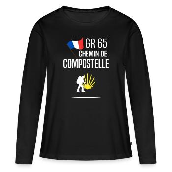 Chemin de compostelle - T-shirt manches longues Premium bio Femme - noir - Devant - Julia (174cm)