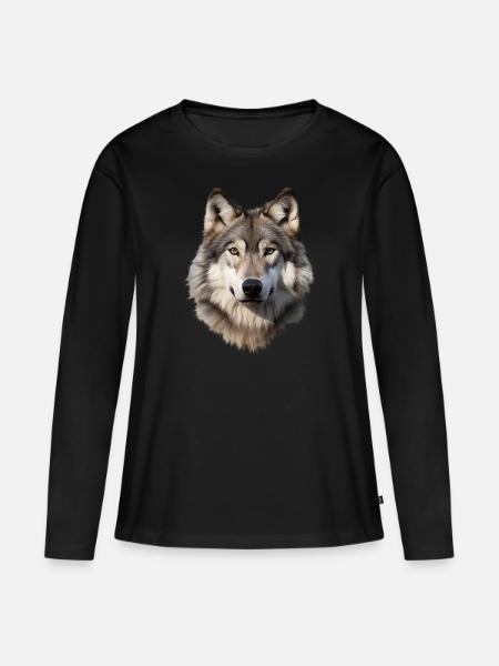 Wolf (weiß/grau) - Frauen Premium Bio Langarmshirt - Schwarz