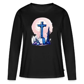 Croix sur une tombe - T-shirt manches longues Premium bio Femme - noir - Devant - Julia (174cm)
