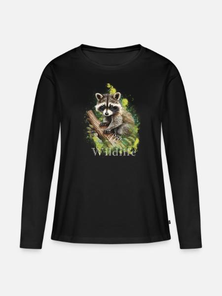 Pro Wildlife Waschbär - Frauen Premium Bio Langarmshirt - Schwarz