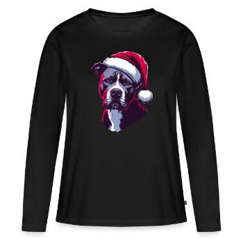 Pitbull Wearing Santa Claus Hat - Women's Premium Organic Long Sleeve Shirt - black - Front - Julia (174cm)