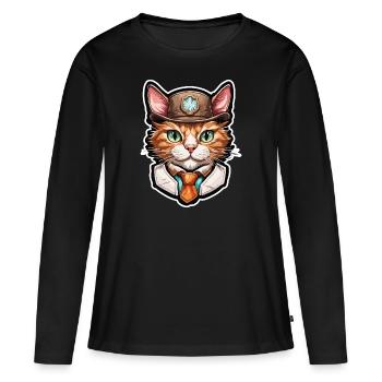 Lederhosen / Animal / Traditional costume / Tradition / Cat - Women's Premium Organic Long Sleeve Shirt - black - Front - Julia (174cm)