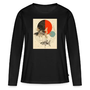 Poissons collage art astrologie - T-shirt manches longues Premium bio Femme - noir - Devant - Julia (174cm)