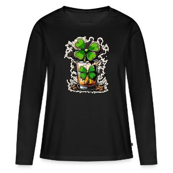 Shamrock / Whisky / Alcool / Bonheur / Pub irlandais - T-shirt manches longues Premium bio Femme - noir - Devant - Julia (174cm)