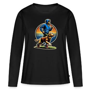 Jogging avec chien Jogging Dog Run - T-shirt manches longues Premium bio Femme - noir - Devant - Julia (174cm)