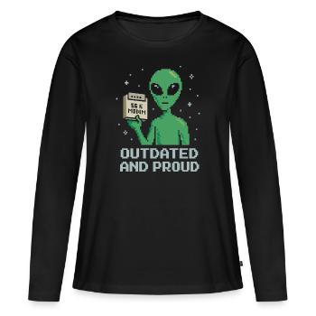 Démodé et fier – Pixel Alien Geek - T-shirt manches longues Premium bio Femme - noir - Devant - Julia (174cm)