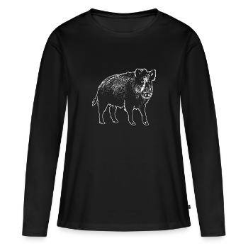Wildschwein - Wildsau - Keiler - Wild Boar - Frauen Premium Bio Langarmshirt - Schwarz - Vorne - Julia (174cm)