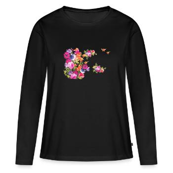 fleurs,fleur,printemps,fleurs - T-shirt manches longues Premium bio Femme - noir - Devant - Julia (174cm)